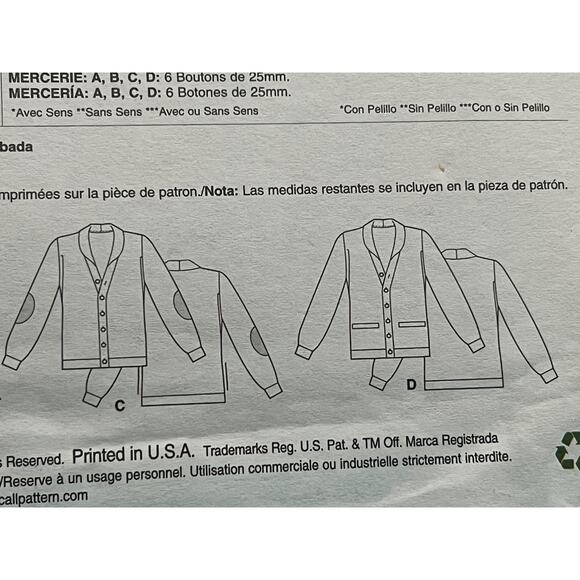 McCalls 6803 Sewing pattern Cardigan V neck size XL XXL XXXL - Picture 7 of 7